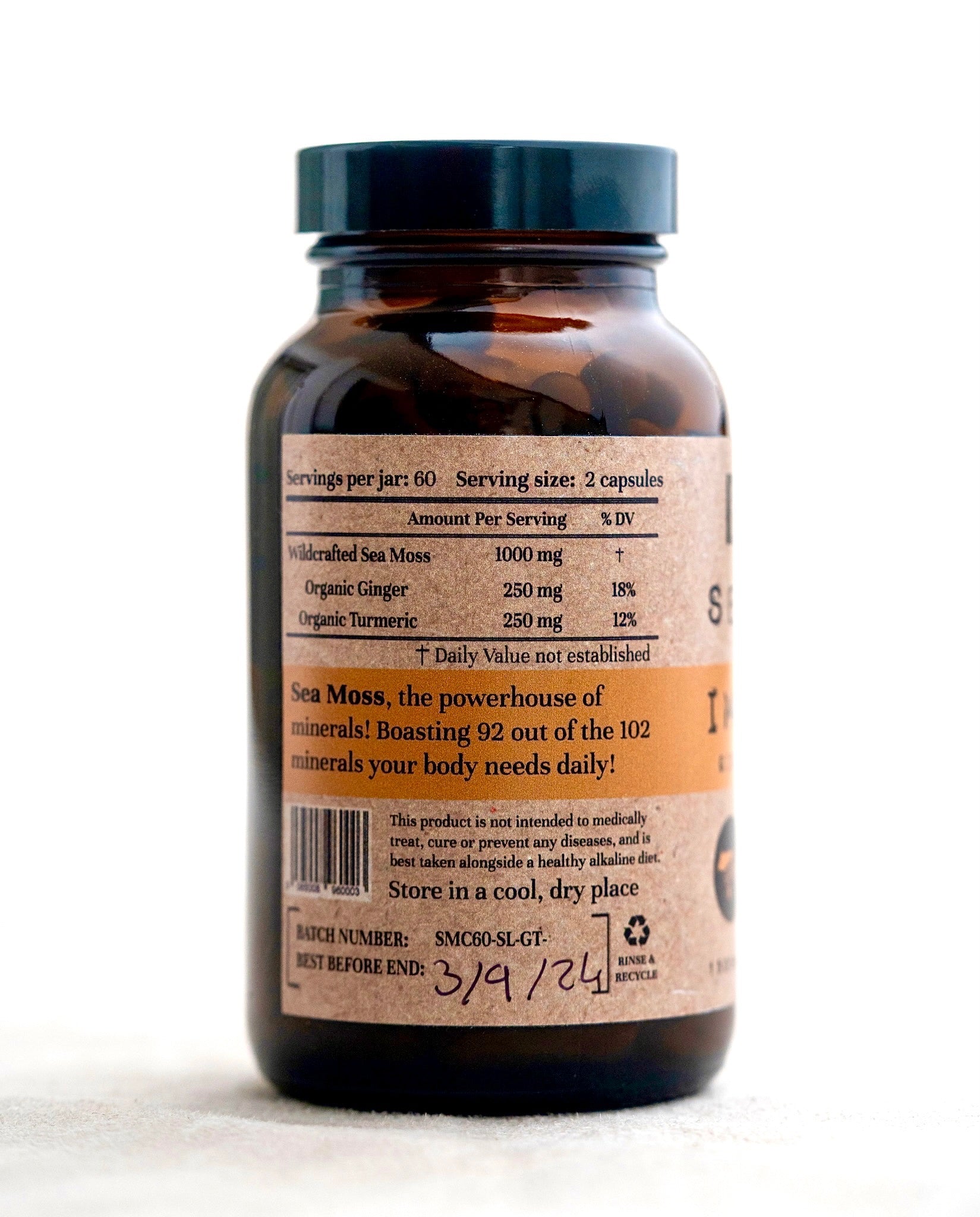 Sea Moss + Ginger + Turmeric capsules (St. Lucia) (Genus Gracilaria)