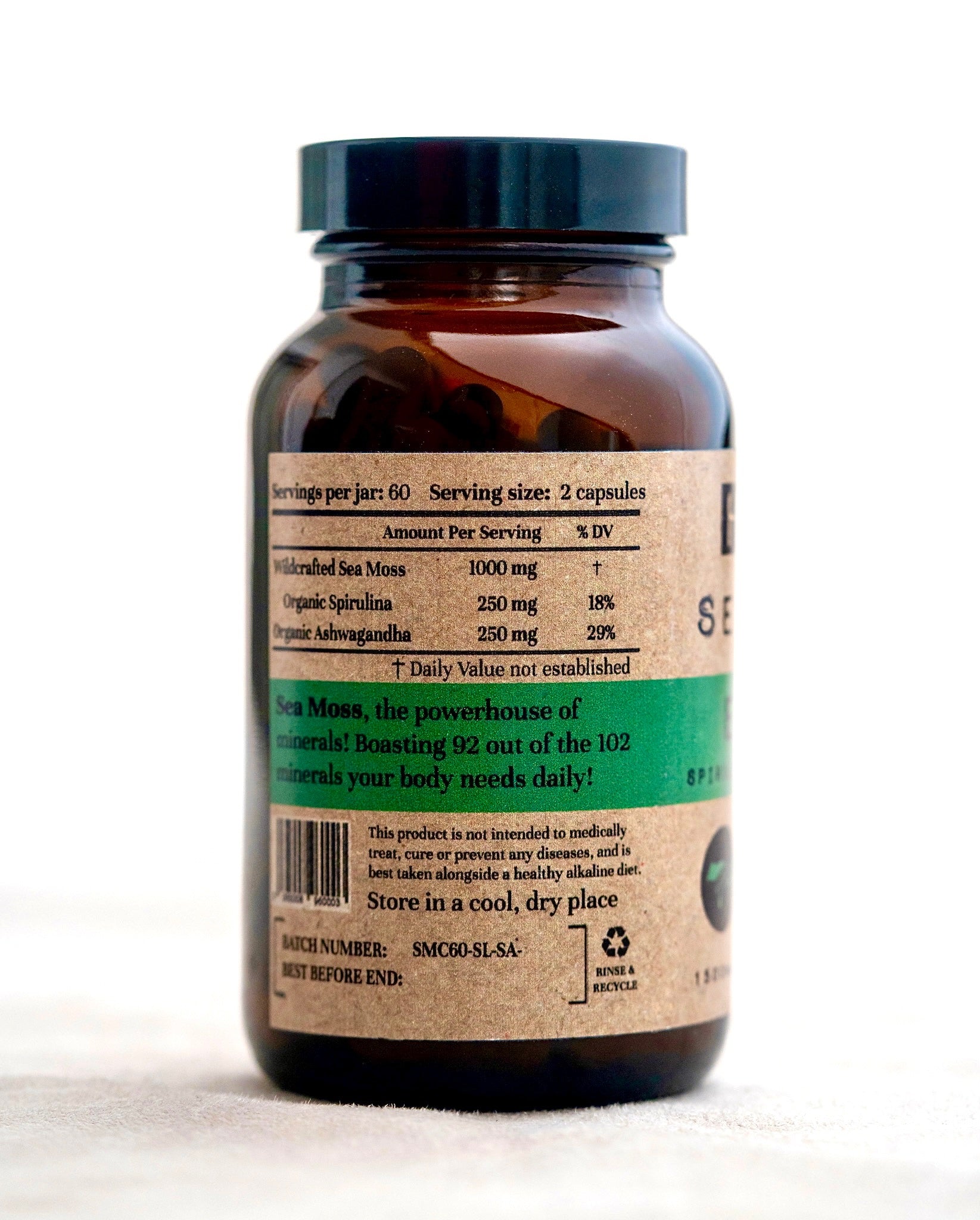 Sea Moss + Spirulina + Ashwagandha capsules (St. Lucia) (Genus Gracilaria)