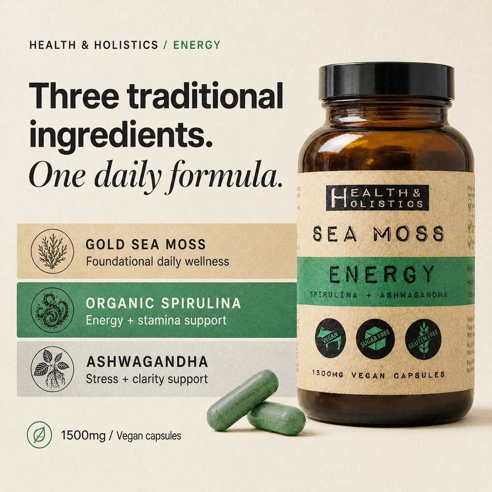 Health and Holistics Energy Sea Moss Capsules with Spirulina & Ashwagandha