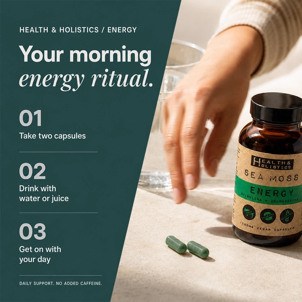 Health and Holistics Energy Sea Moss Capsules with Spirulina & Ashwagandha